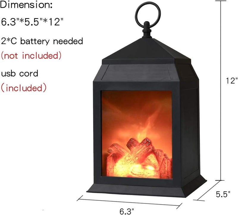 DECANIT Fireplace Lantern and Battery Operated USB Operated 6 Hour Timer Included Tabletop Fireplace Lantern Indoor/Outdoor Fireplace Lamp (1 Pack House Shape No Heater Function Size:6.3x5.5x12 Inch) - Image 3